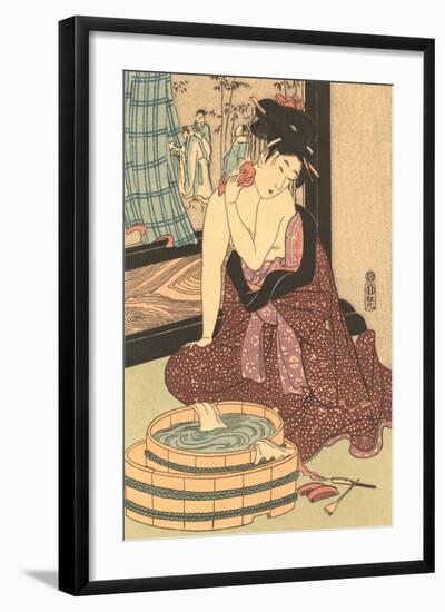 Japanese Woodblock, Lady at Bath-null-Framed Art Print