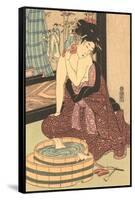 Japanese Woodblock, Lady at Bath-null-Framed Stretched Canvas