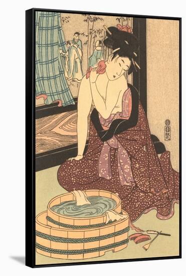 Japanese Woodblock, Lady at Bath-null-Framed Stretched Canvas
