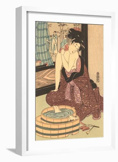 Japanese Woodblock, Lady at Bath-null-Framed Art Print