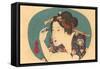 Japanese Woodblock, Lady Plucking Eyebrows-null-Framed Stretched Canvas