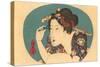 Japanese Woodblock, Lady Plucking Eyebrows-null-Stretched Canvas