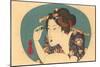 Japanese Woodblock, Lady Plucking Eyebrows-null-Mounted Art Print