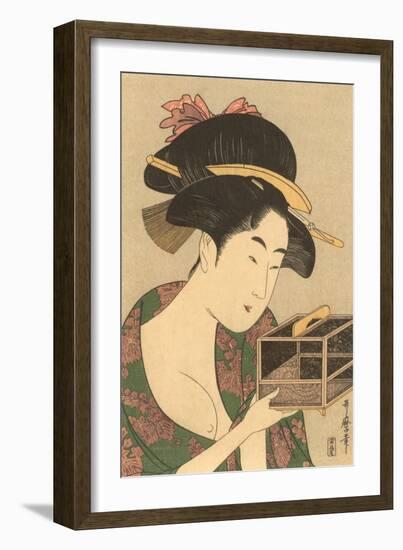 Japanese Woodblock, Lady with Box-null-Framed Art Print