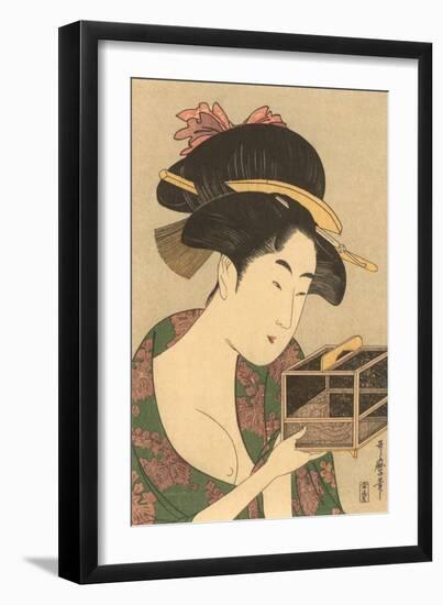 Japanese Woodblock, Lady with Box-null-Framed Art Print