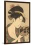 Japanese Woodblock, Lady with Box-null-Framed Art Print