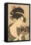 Japanese Woodblock, Lady with Box-null-Framed Stretched Canvas