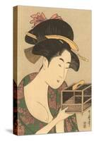 Japanese Woodblock, Lady with Box-null-Stretched Canvas