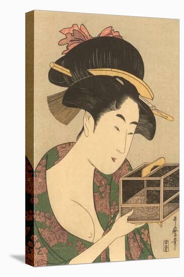 Japanese Woodblock, Lady with Box-null-Stretched Canvas