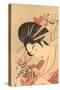 Japanese Woodblock, Lady with Curly Straws-null-Stretched Canvas