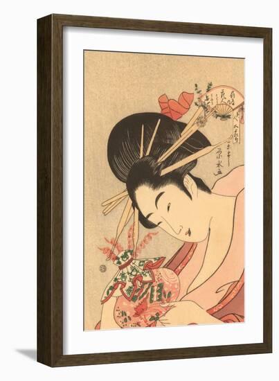 Japanese Woodblock, Lady with Curly Straws-null-Framed Art Print