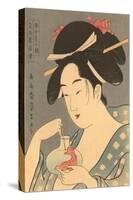 Japanese Woodblock, Lady with Fish-null-Stretched Canvas