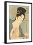 Japanese Woodblock, Lady with Scroll-null-Framed Art Print