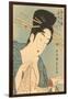 Japanese Woodblock, Lady with Scroll-null-Framed Art Print