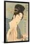 Japanese Woodblock, Lady with Scroll-null-Framed Art Print