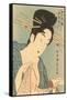 Japanese Woodblock, Lady with Scroll-null-Framed Stretched Canvas