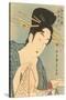 Japanese Woodblock, Lady with Scroll-null-Stretched Canvas