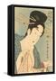 Japanese Woodblock, Lady with Scroll-null-Framed Stretched Canvas