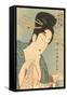 Japanese Woodblock, Lady with Scroll-null-Framed Stretched Canvas