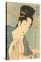 Japanese Woodblock, Lady with Scroll-null-Stretched Canvas