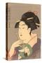 Japanese Woodblock, Lady with Small Fan-null-Stretched Canvas