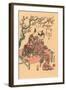 Japanese Woodblock, Man with Flute-Playing Geisha-null-Framed Art Print