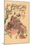 Japanese Woodblock, Man with Flute-Playing Geisha-null-Mounted Art Print