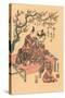 Japanese Woodblock, Man with Flute-Playing Geisha-null-Stretched Canvas