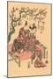 Japanese Woodblock, Man with Flute-Playing Geisha-null-Mounted Art Print