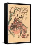 Japanese Woodblock, Man with Flute-Playing Geisha-null-Framed Stretched Canvas