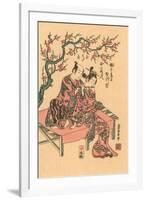 Japanese Woodblock, Man with Flute-Playing Geisha-null-Framed Art Print