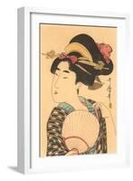 Japanese Woodblock - Portrait of Woman with Fan-null-Framed Art Print