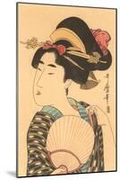 Japanese Woodblock - Portrait of Woman with Fan-null-Mounted Art Print