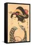 Japanese Woodblock - Portrait of Woman with Fan-null-Framed Stretched Canvas