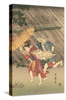 Japanese Woodblock, Rain Storm-null-Stretched Canvas