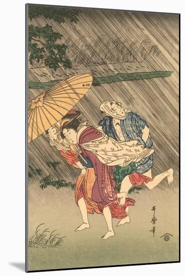 Japanese Woodblock, Rain Storm-null-Mounted Art Print