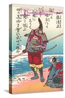 Japanese Woodblock, Samurai on Beach-null-Stretched Canvas