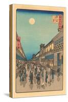 Japanese Woodblock, Street at Night-null-Stretched Canvas