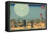 Japanese Woodblock, Street Scene at Night-null-Framed Stretched Canvas