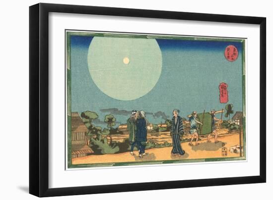 Japanese Woodblock, Street Scene at Night-null-Framed Art Print