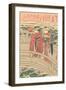 Japanese Woodblock, Two Ladies on Bridge-null-Framed Art Print
