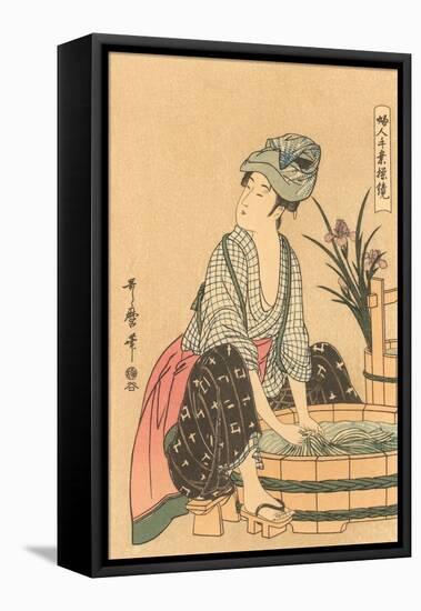 Japanese Woodblock, Washing Clothes-null-Framed Stretched Canvas