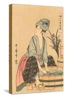 Japanese Woodblock, Washing Clothes-null-Stretched Canvas