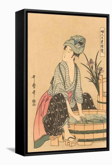 Japanese Woodblock, Washing Clothes-null-Framed Stretched Canvas