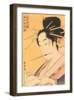 Japanese Woodblock, Woman about to Write-null-Framed Art Print