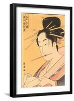 Japanese Woodblock, Woman about to Write-null-Framed Art Print