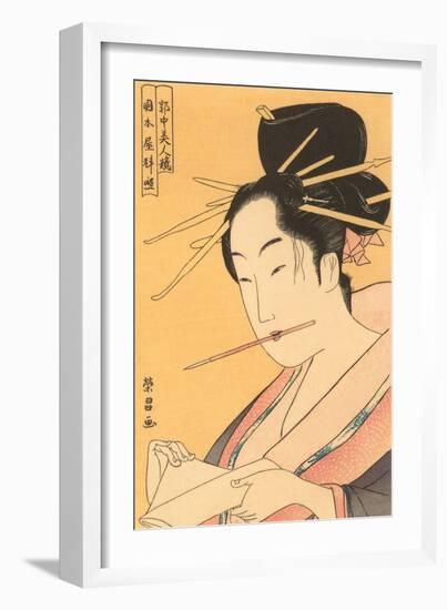 Japanese Woodblock, Woman about to Write-null-Framed Art Print