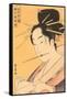 Japanese Woodblock, Woman about to Write-null-Framed Stretched Canvas