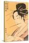 Japanese Woodblock, Woman about to Write-null-Stretched Canvas