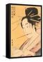 Japanese Woodblock, Woman about to Write-null-Framed Stretched Canvas